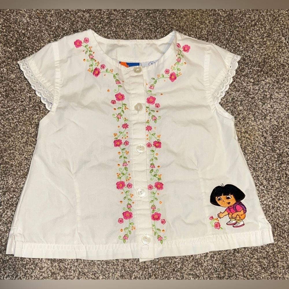 Vintage Nickelodeon Nick Jr Kids size 5 White Floral Embroidered button Shirt